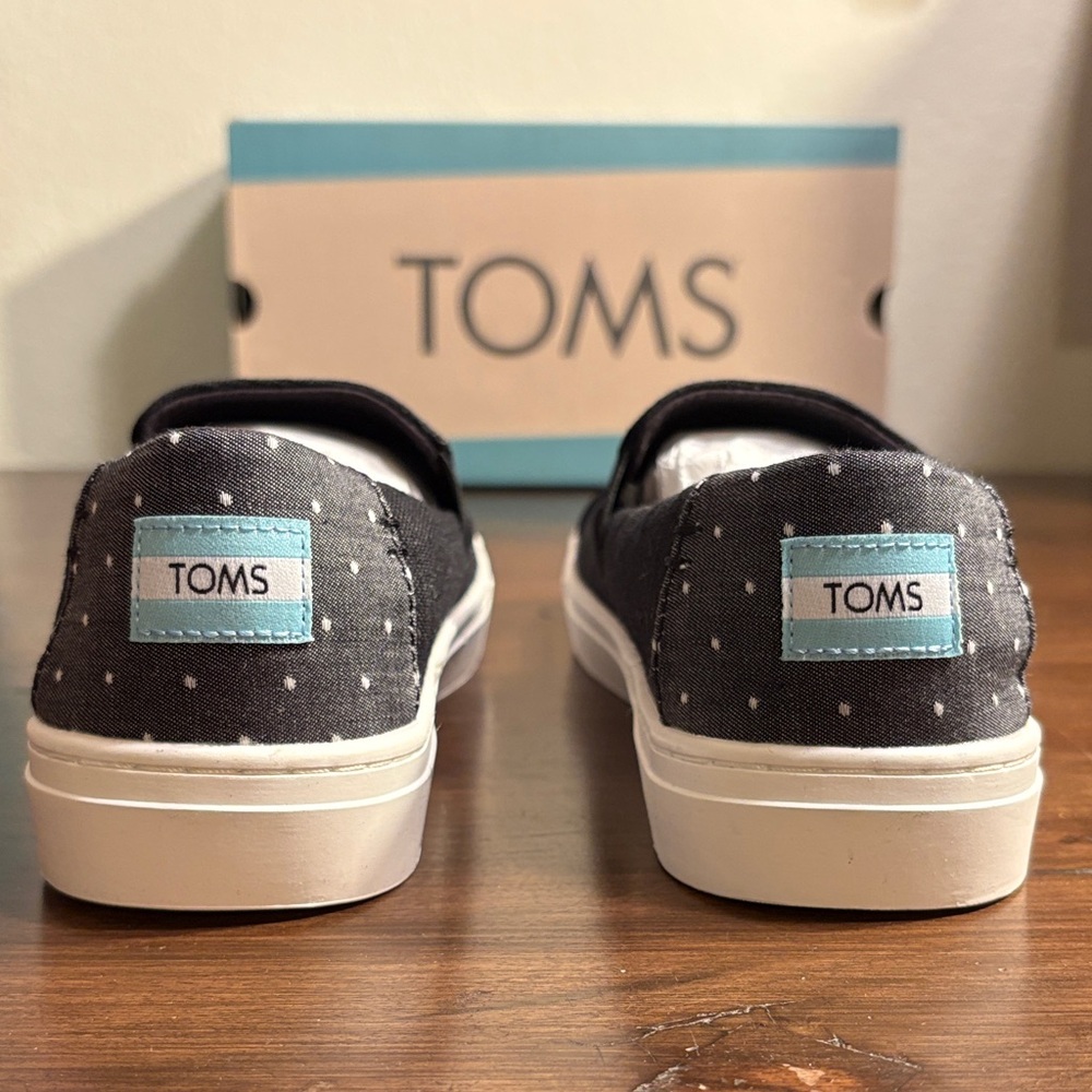 Toms Women’s Black Heritage Canvas/Dot Chambray Heel Shoes - Picture 3 of 6